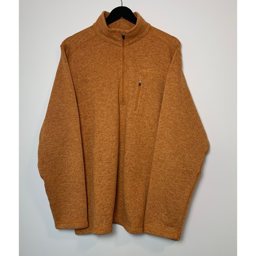 Eddie Bauer Pullover XXL 3/4 Zip Orange Mock Neck Sweater Knit Fleece Hiking